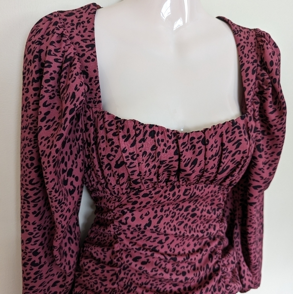 Zara animal print ruffled ruched mini dress medium - Picture 6 of 16